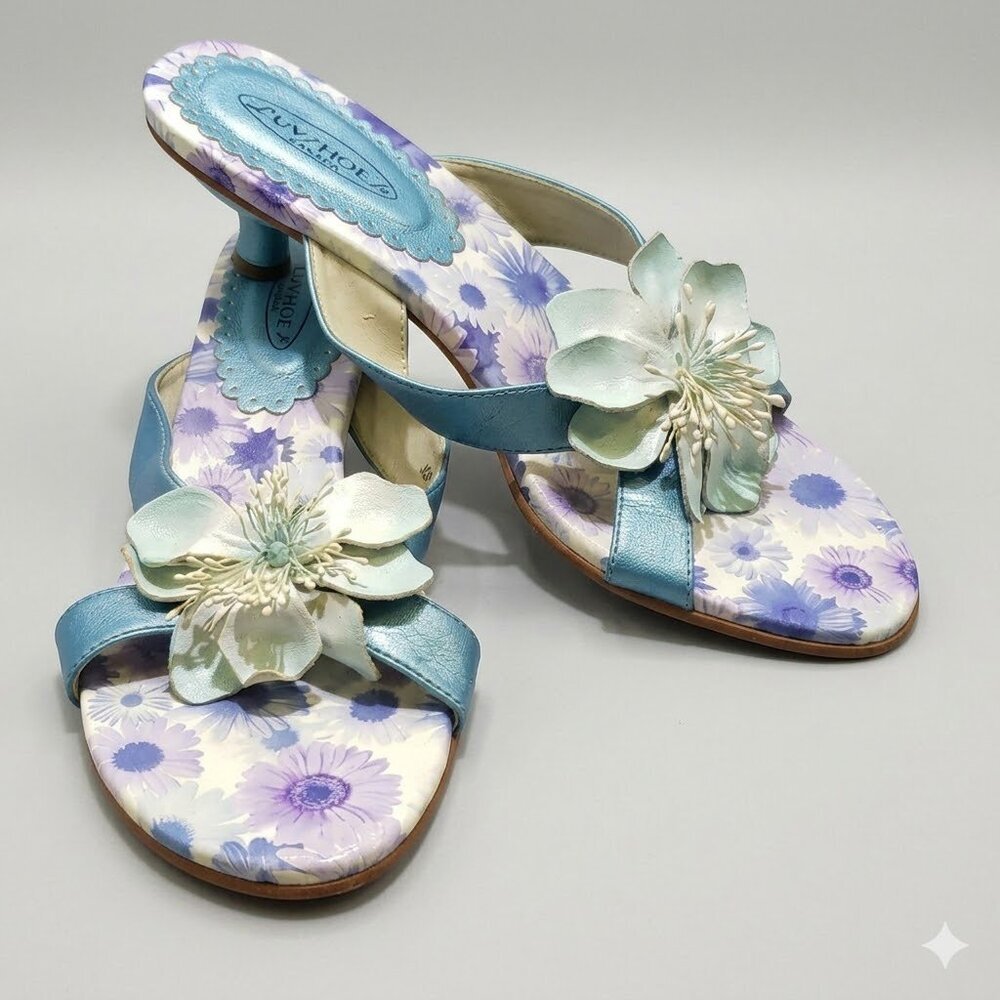 Blue Flower Low Heel Sandal